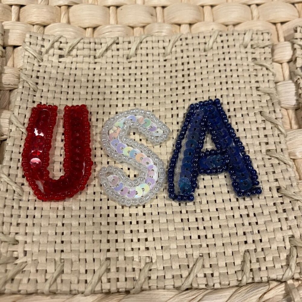 QVC Cornhusk Straw Patriotic USA Purse with Sequin Details and Leather Handles - Picture 5 of 8